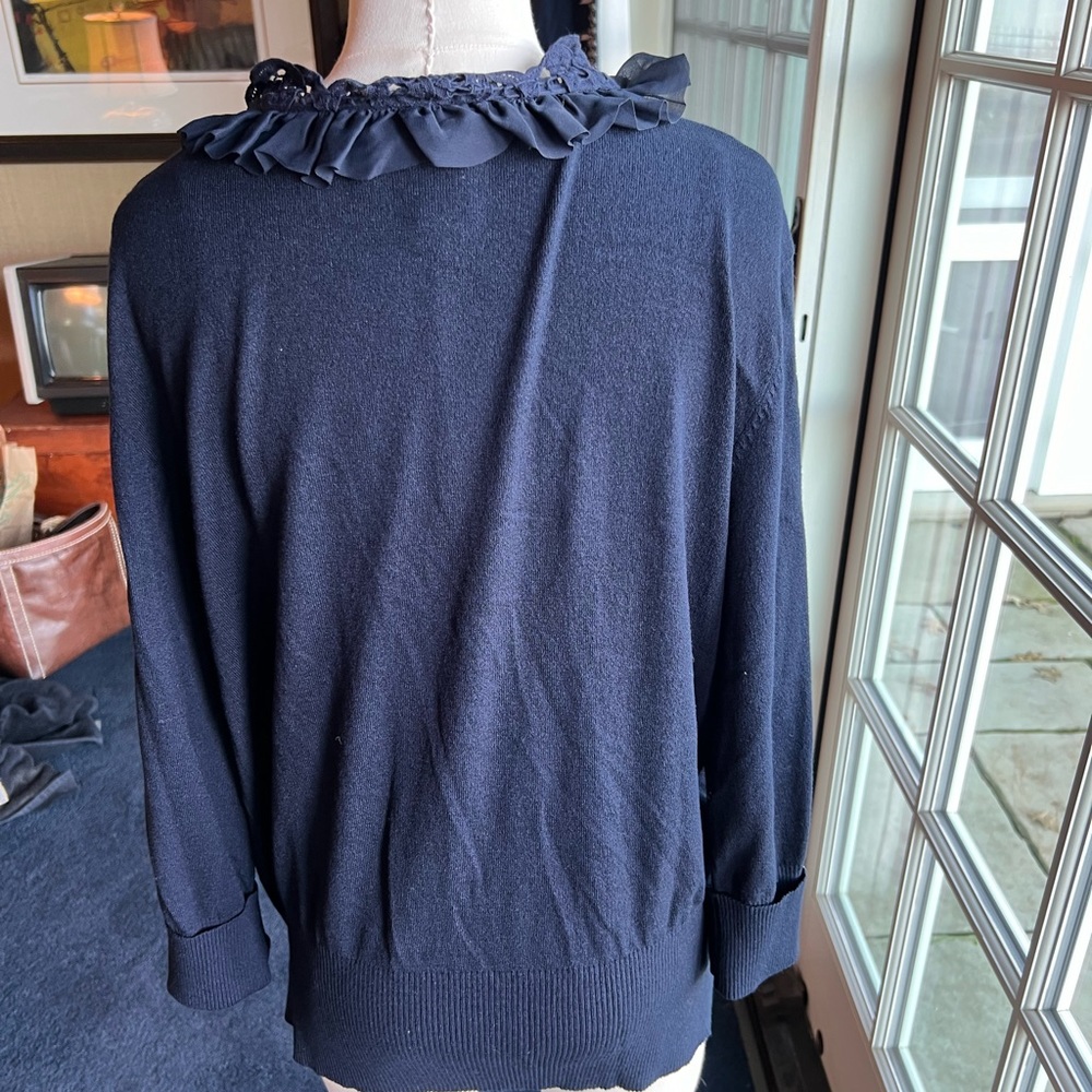 Coldwater Creek navy blue v-neck ruffled sweater. Size 2X. - Picture 3 of 8